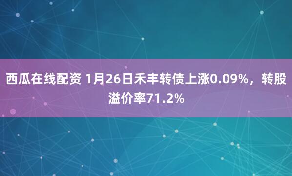 西瓜在线配资 1月26日禾丰转债上涨0.09%，转股溢价率71.2%